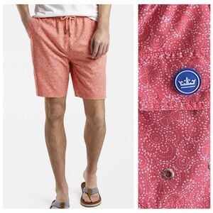 Peter Millar Coral Orange Swirling Dots Swim Trunks Shorts L